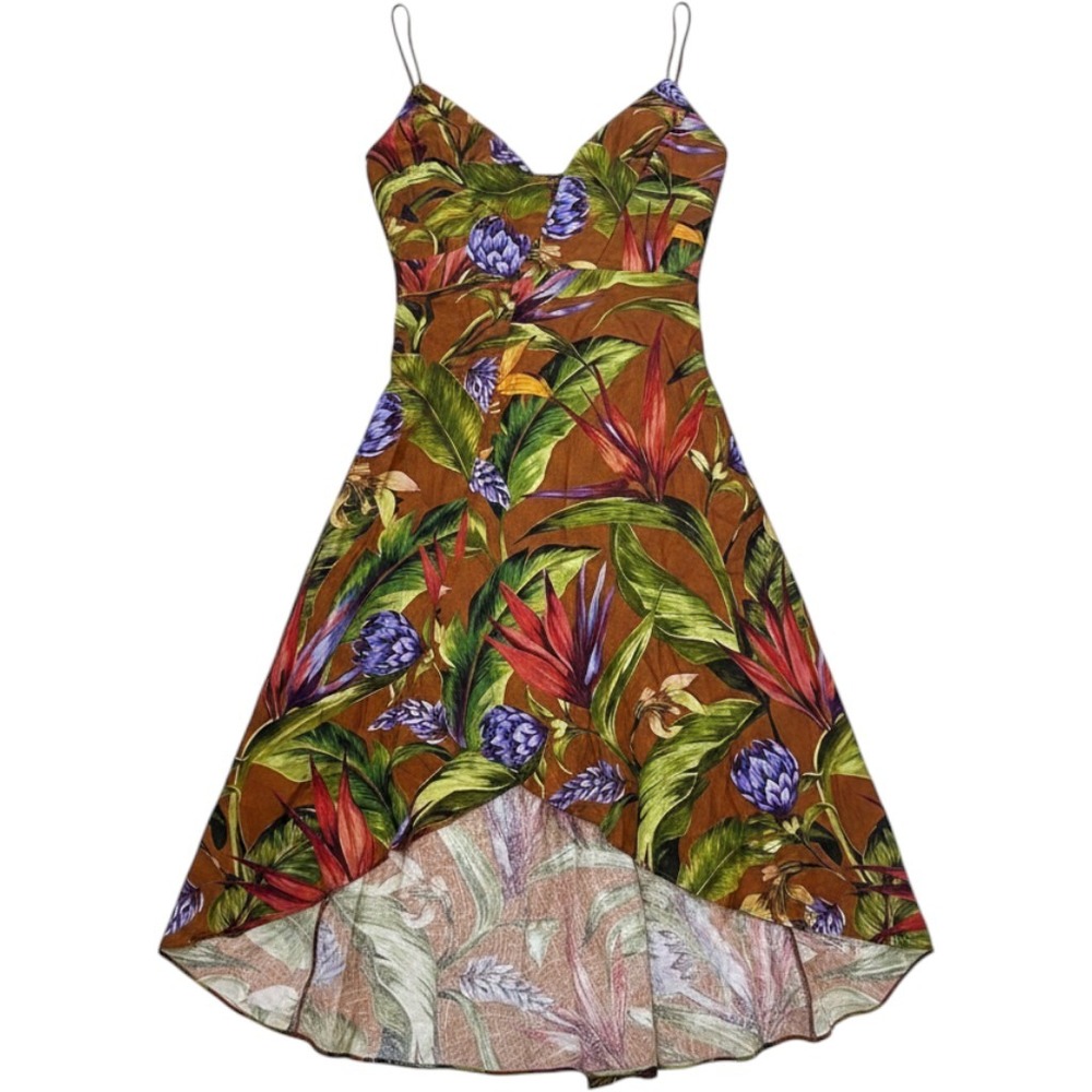 Farm Rio Florart Brown Midi Wrap Dress 100% Linen Tropical Floral Size M NEW